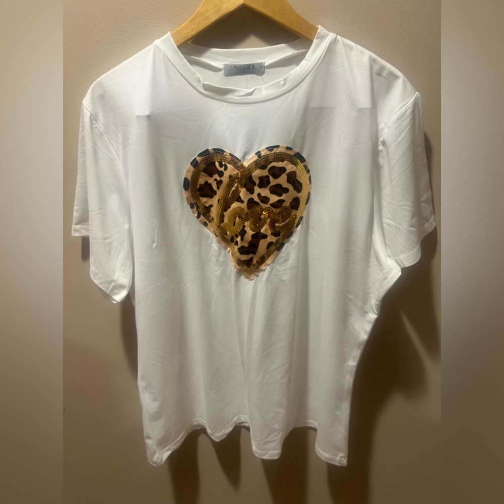 Leopard Heart White Women's Top
